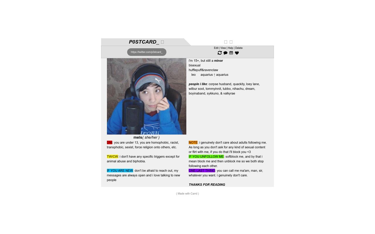 Carrd profile picture for @postcard